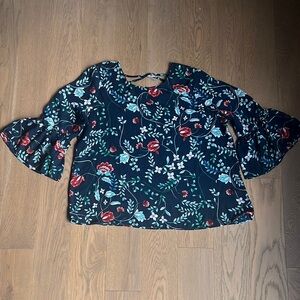 Counterparts Red and Blue Ruffled Bell Sleeve Blouse